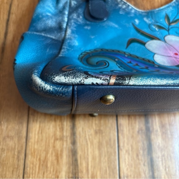 Anna by Anuschka Hand Painted Tropical Flower Leather Medium Shoulder Bag - Picture 5 of 14